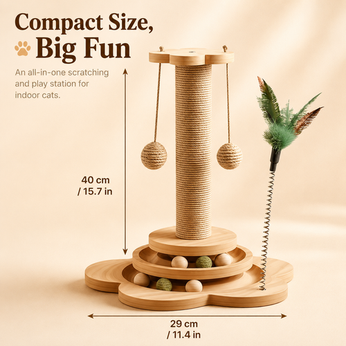 All-in-One Sisal Cat Scratching Post with Interactive Toys