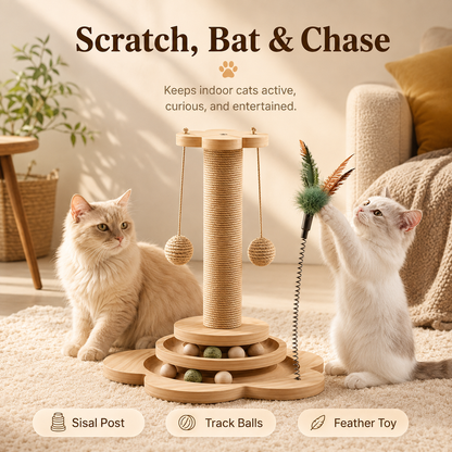 All-in-One Sisal Cat Scratching Post with Interactive Toys