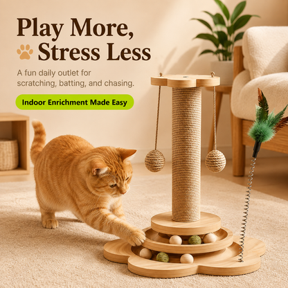 All-in-One Sisal Cat Scratching Post with Interactive Toys