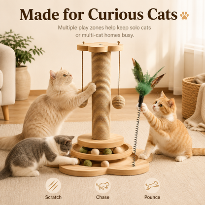 All-in-One Sisal Cat Scratching Post with Interactive Toys