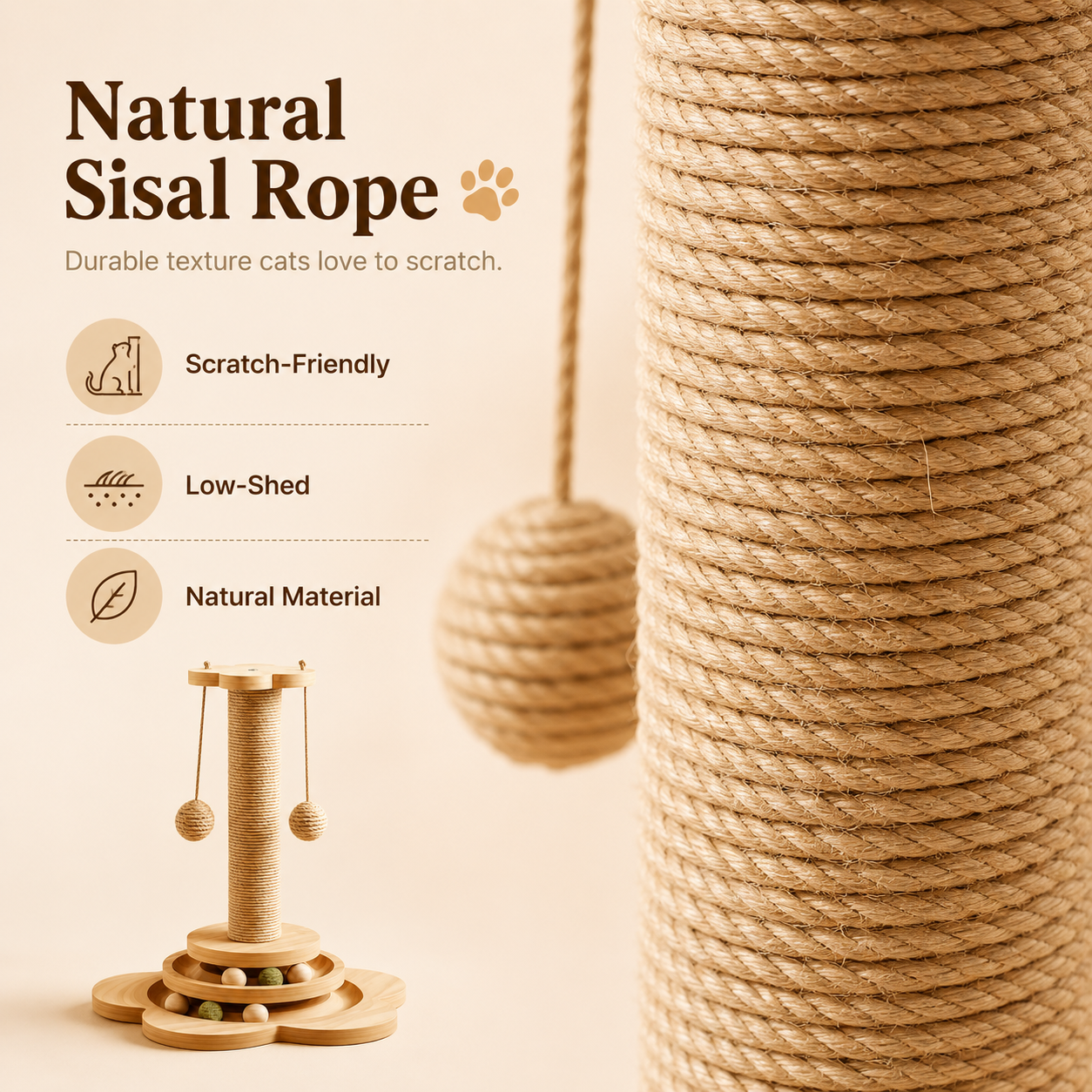 All-in-One Sisal Cat Scratching Post with Interactive Toys